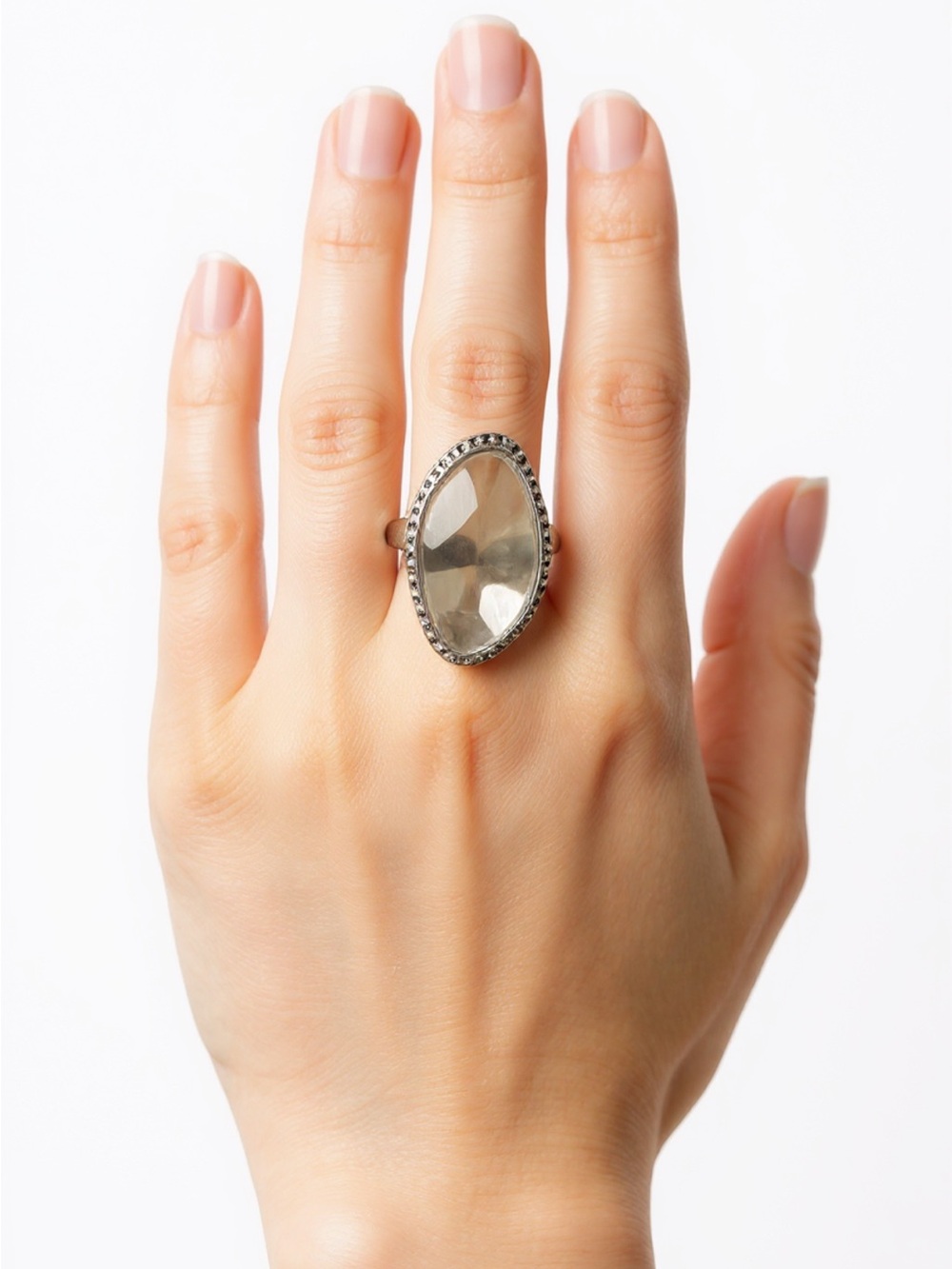 Estate Smoky Oval Gemstone Ring with Silver Accents Mint Condition